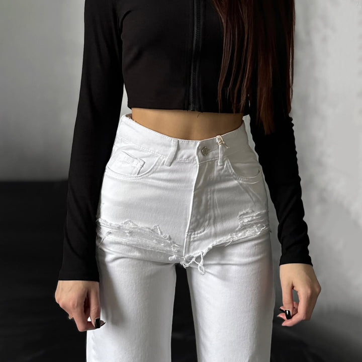 High-waisted women's jeans with wide legs and tie belt Lune London