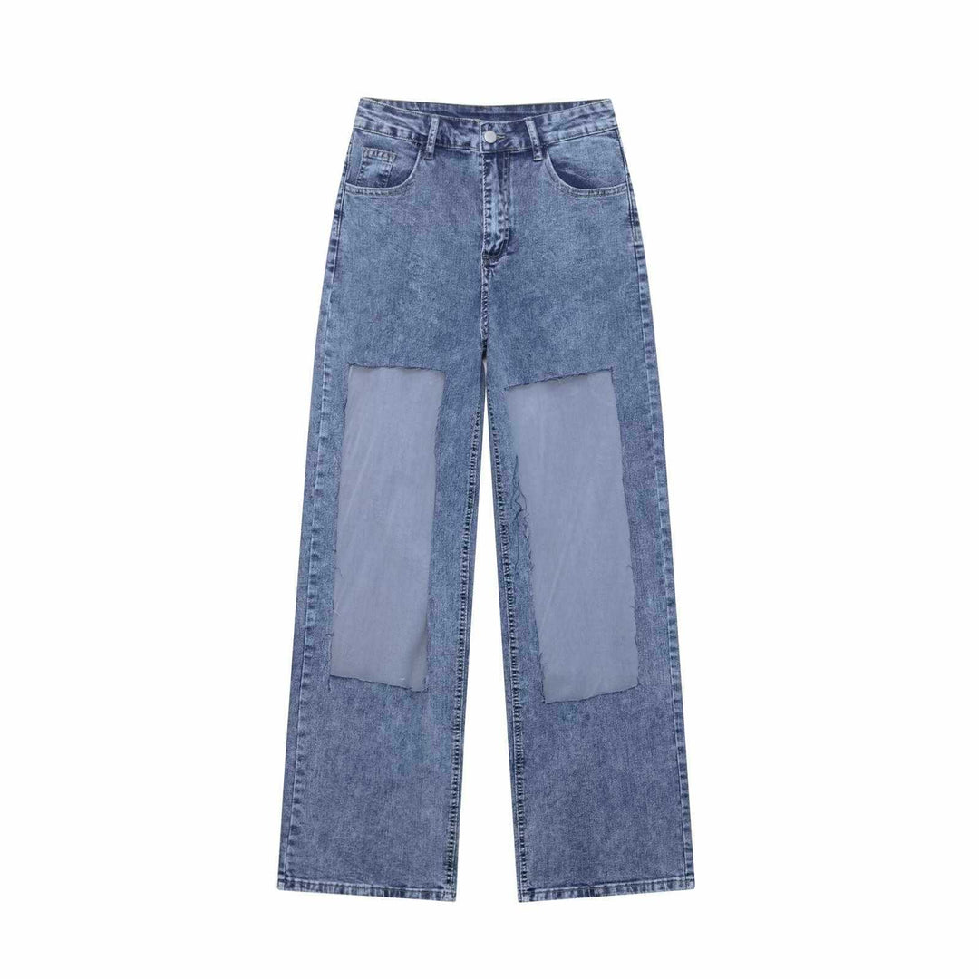 Casual women's high-waisted jeans with trendy patch details Lune London
