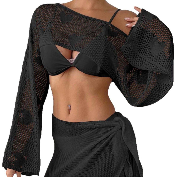 Ladies heart pattern mesh beach cover-up set Lune London