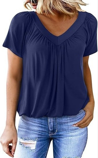 Lune London Women's Pleated V Neck Casual Top