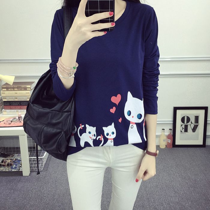 Women's Long Sleeve T-Shirt with Creative Cat Design Lune London