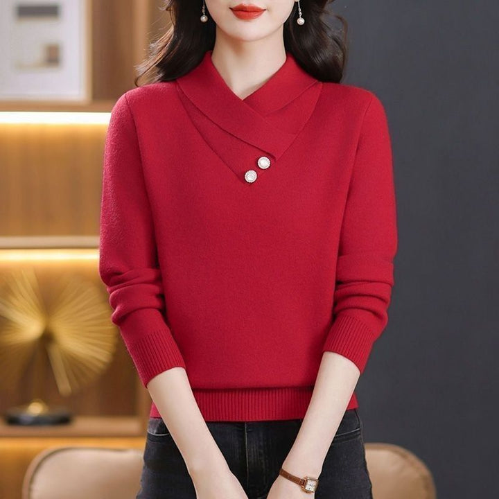Pull en maille élégant pour femmes avec un chic col en V et des détails de boutons décoratifs Chic & Stil
