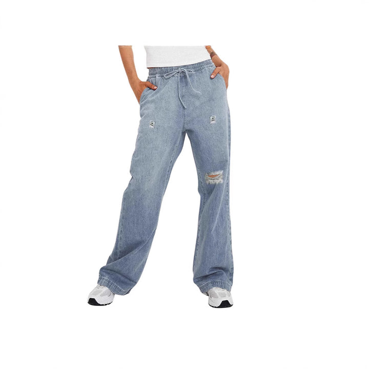 Women's Casual Loose Denim Pants with Elastic Waist Lune London