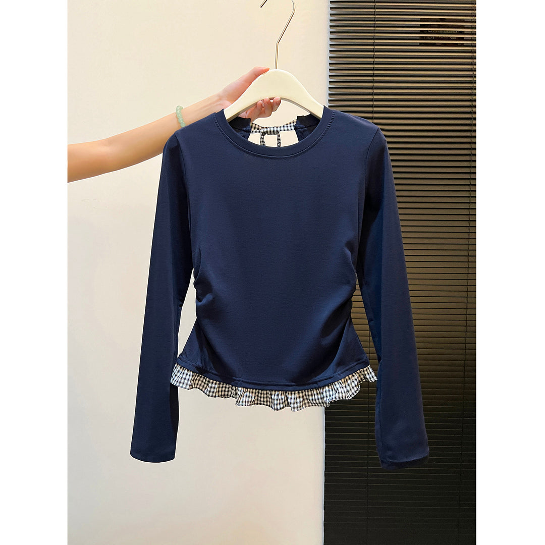 Women's long sleeve shirt with asymmetrical ruffle edge and decorative back Chic & Stil