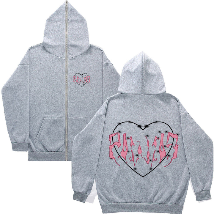 Hooded jacket for women with a unique heart design and full zip Lune London