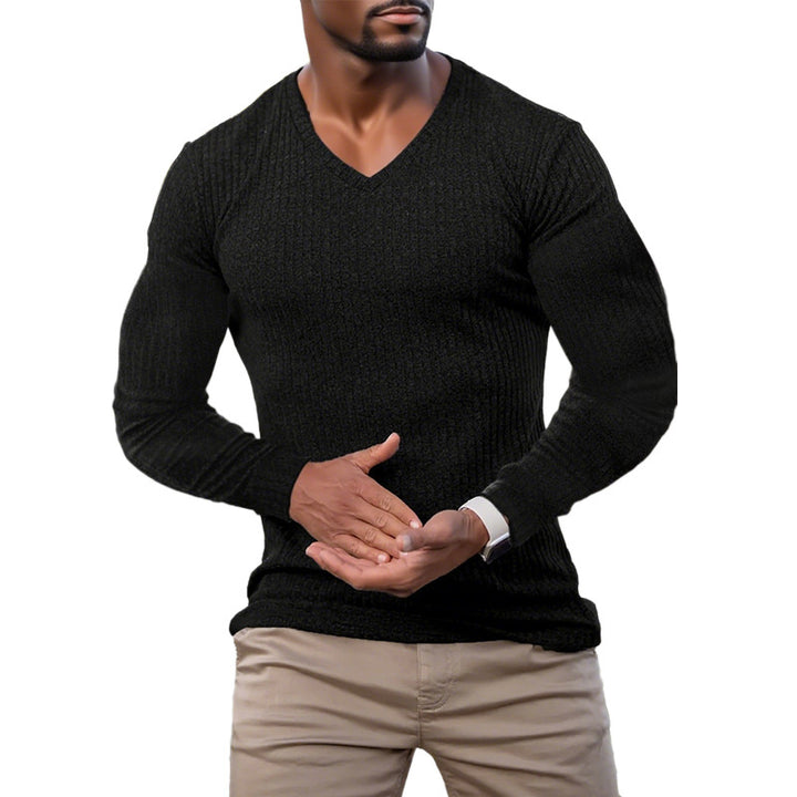 Elegant V-neck sweater for men in textured knitted material Lune London