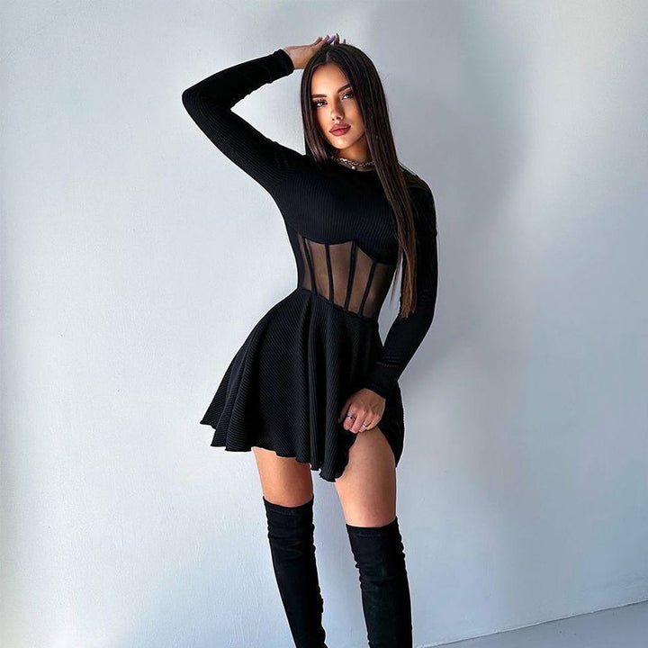 Ladies High-Quality Elegant Mini Dress with Transparent Inserts Lune London