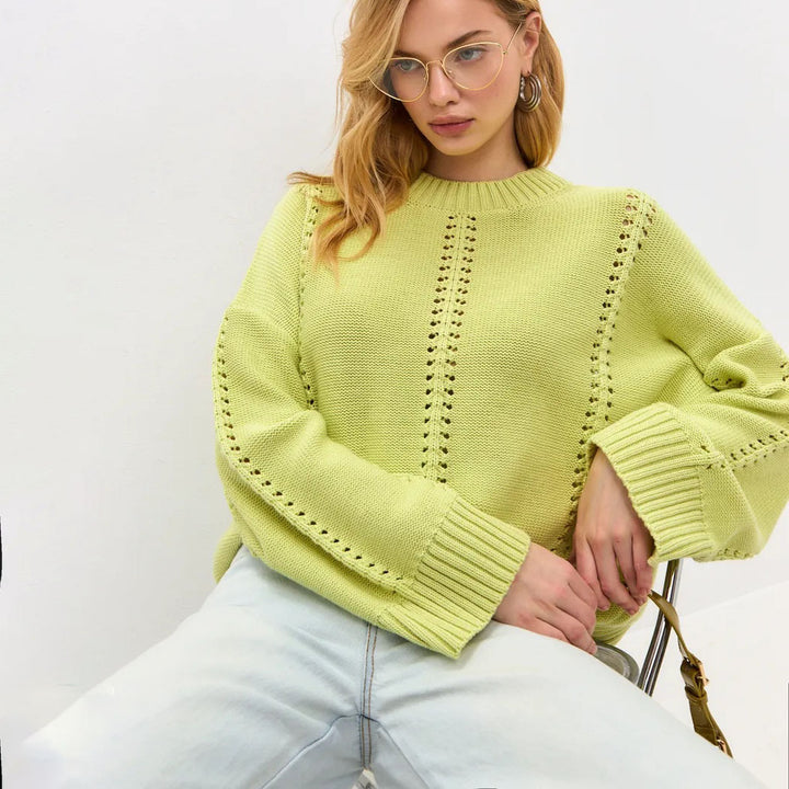 Chunky knit sweater for women with airy details and dropped shoulders Lune London