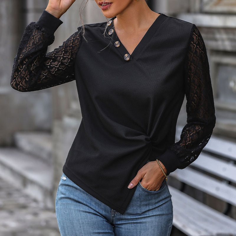 Top femme avec détails en dentelle et boutons Chic & Stil