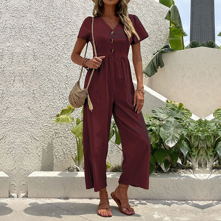 Ladies elegant wide-button pants jumpsuit Lune London