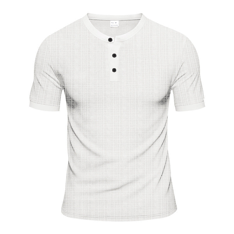 Men's short sleeve Henley t-shirt with textured design and trendy buttons Lune London