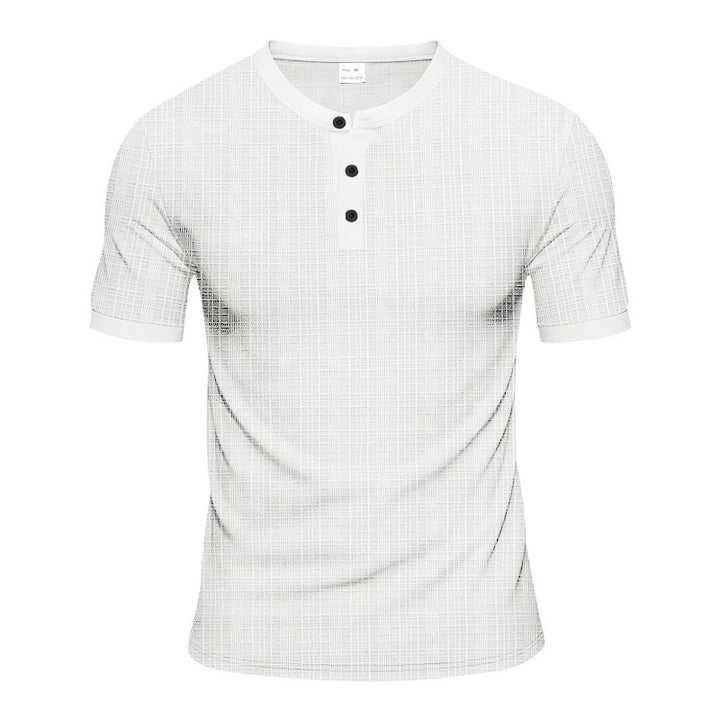 Men's short sleeve Henley t-shirt with textured design and trendy buttons Lune London