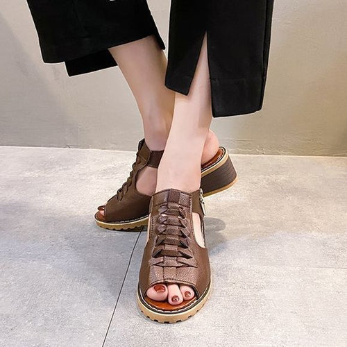 Trendy lace-up sandals for women with open toe and comfortable block heel Lune London
