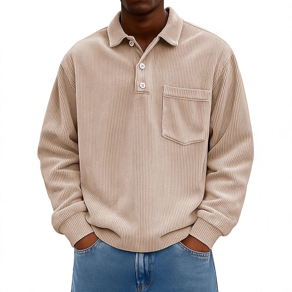 Men's Casual Polo with textured ribbed design and chest pocket Lune London