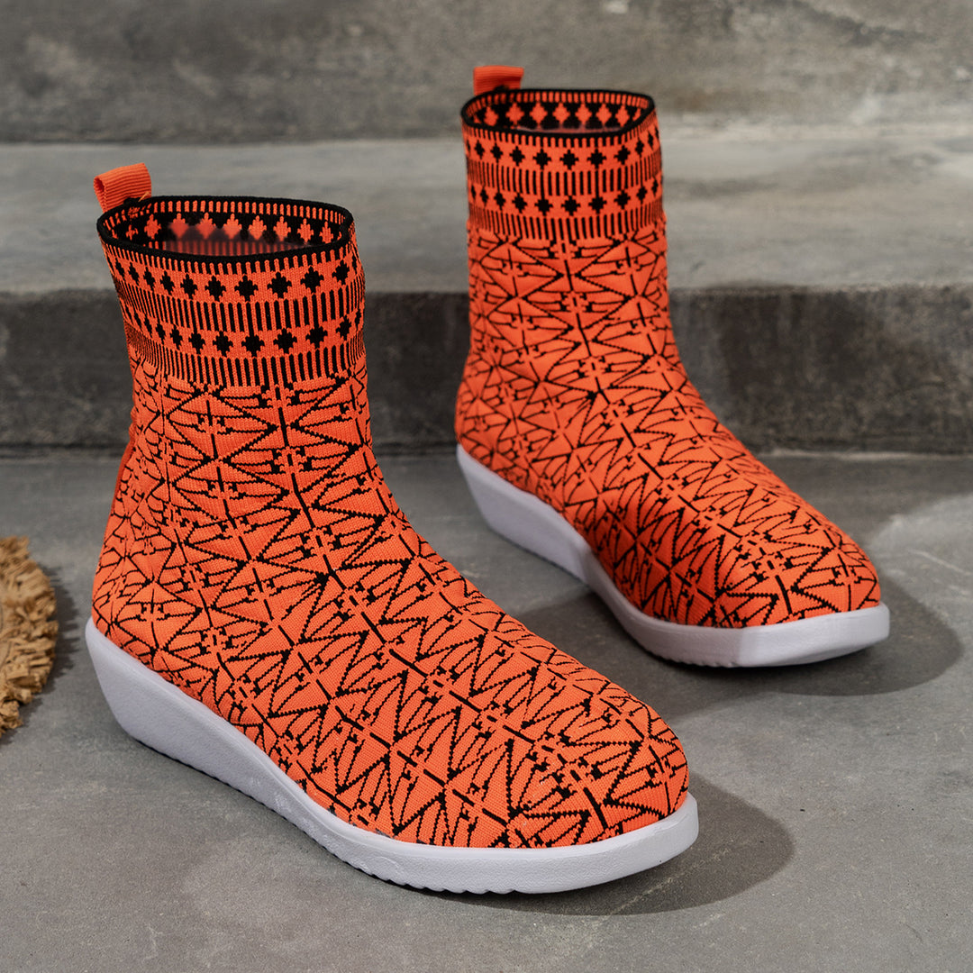 Fashionable synthetic boots for women with creative pattern and elastic shaft Lune London