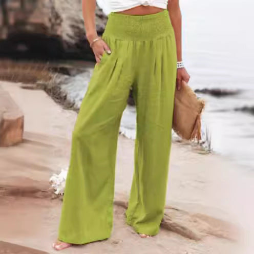 Light linen pants for women with elastic waist and wide fit Lune London