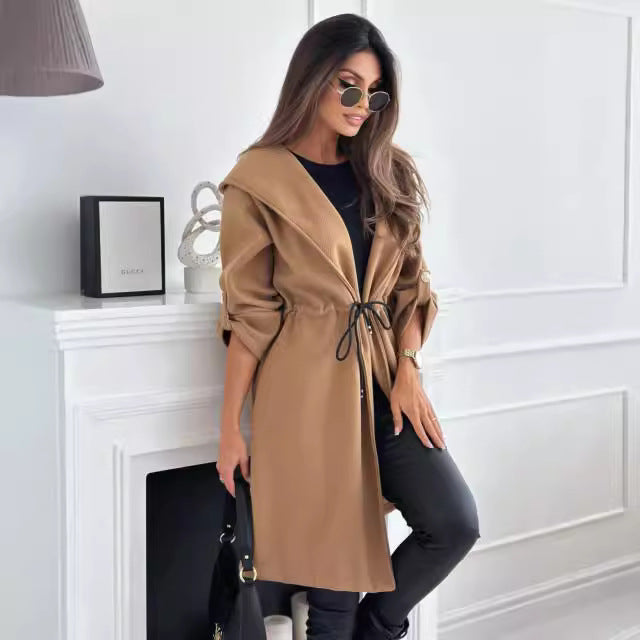 Women Long Cut with Hood and Waist Drawstring Lune London