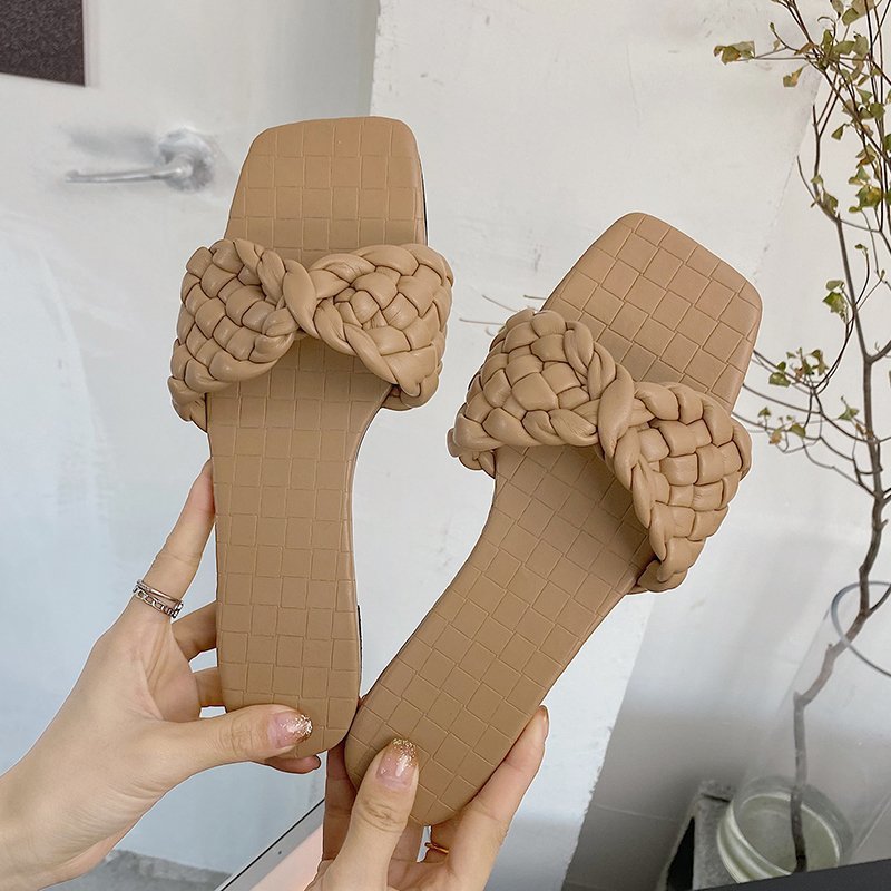 Strappy faux leather sandals with woven look Lune London