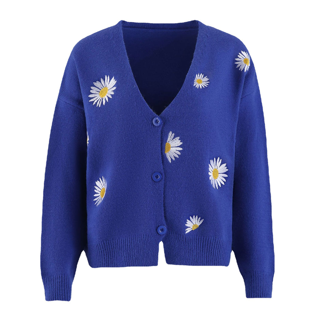 Knitted jacket for women with floral embroidery and V-neck Lune London