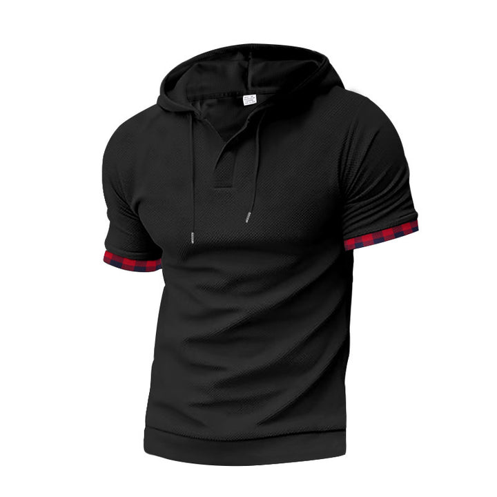 Short sleeve sporty shirt for men with hood and checkered details Lune London