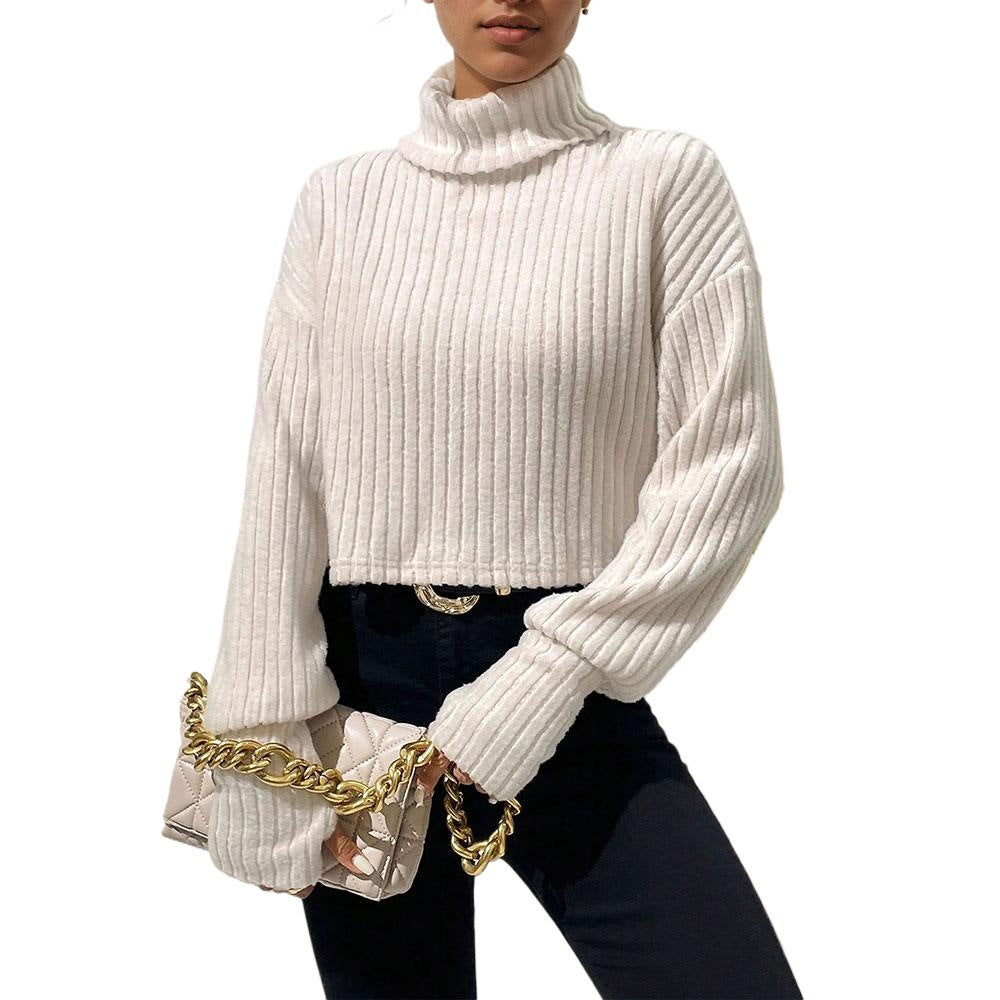 Chic & Stil women's cropped sweatshirt with high collar and finely ribbed structure