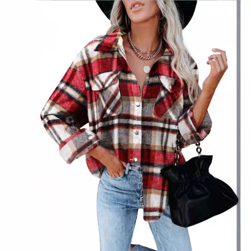 Flannel check shirt for women with practical chest pockets and relaxed fit Lune London