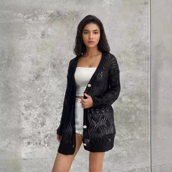 Women's knit jacket with a breathable hole pattern and pretty buttons Lune London