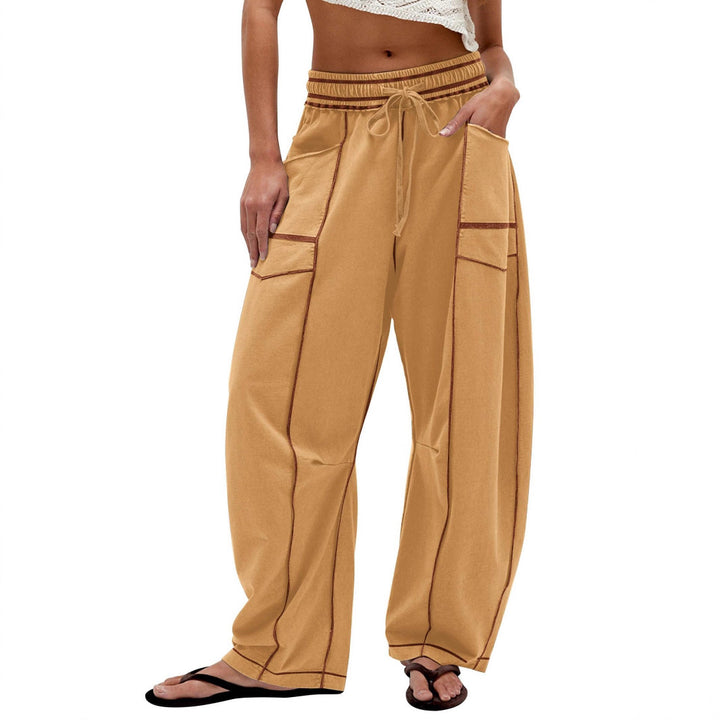 Ladies Comfortable Wide Pants with Practical Pockets and Elastic Belt Lune London