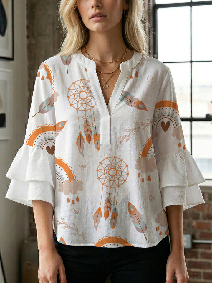 Women's blouse with voluminous wing sleeves and intense leaf pattern Lune London