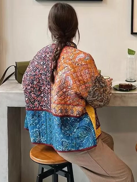 Quilted patchwork jacket for women with floral design and practical pockets Lune London