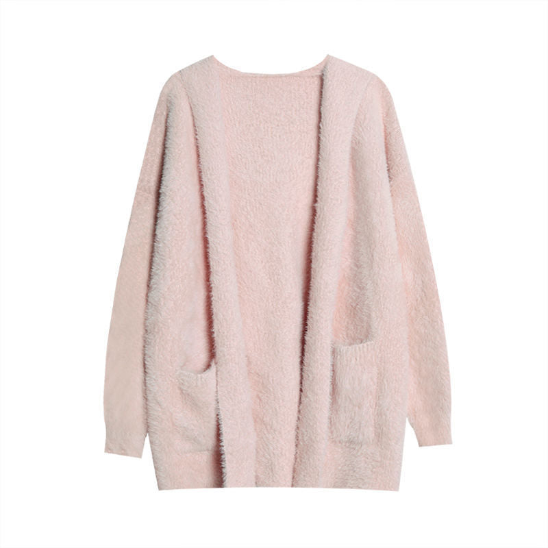 Cardigan en maille duveteuse pour femme avec poches décontractées et coupe ouverte Chic & Stil