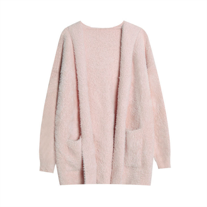 Cardigan en maille duveteuse pour femme avec poches décontractées et coupe ouverte Chic & Stil