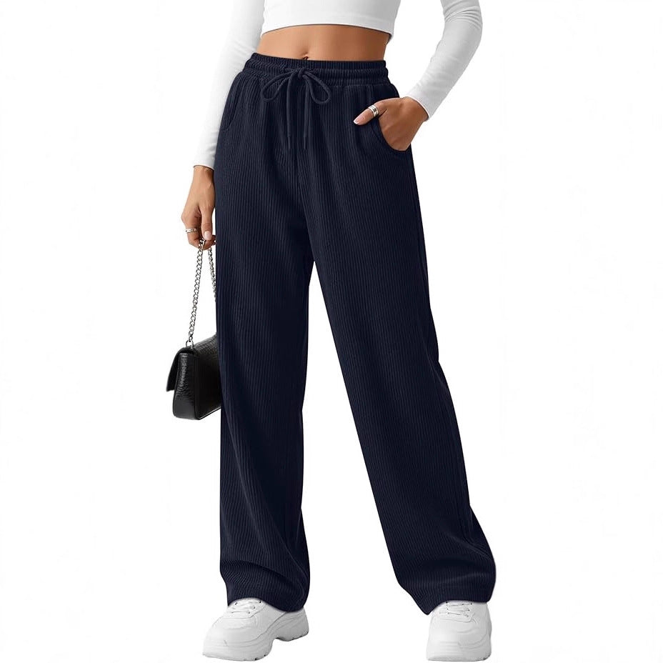 Pantalon en tricot large à côtes pour femmes avec cordon de serrage Chic & Stil