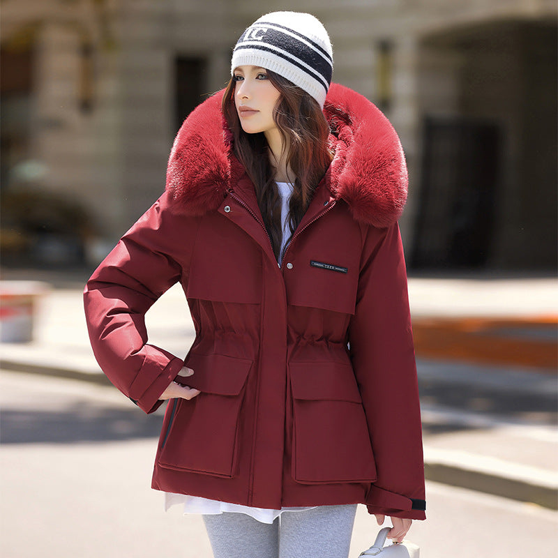 Ladies Elegant and warm winter jacket with removable faux fur collar and practical pockets Lune London