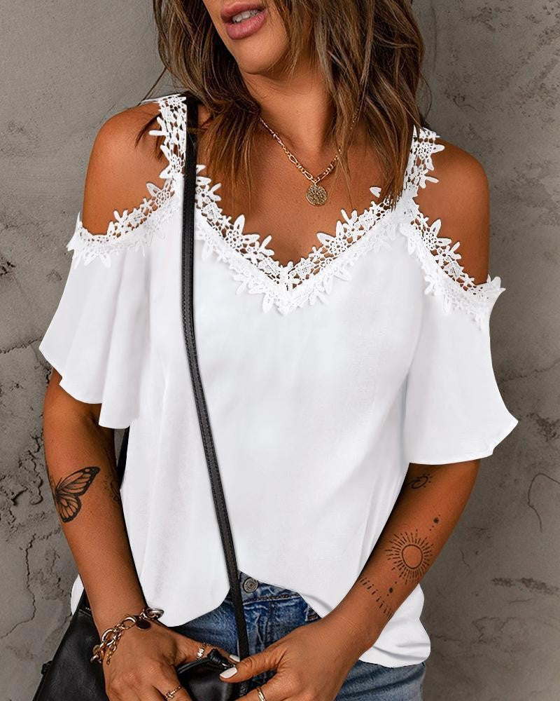 Ladies Top with Lace Detail Cold Shoulder Lune London