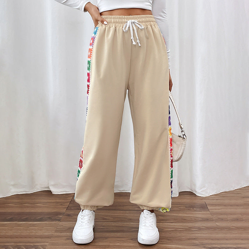 Stylish sweatpants for women with decorative side embroidery Lune London