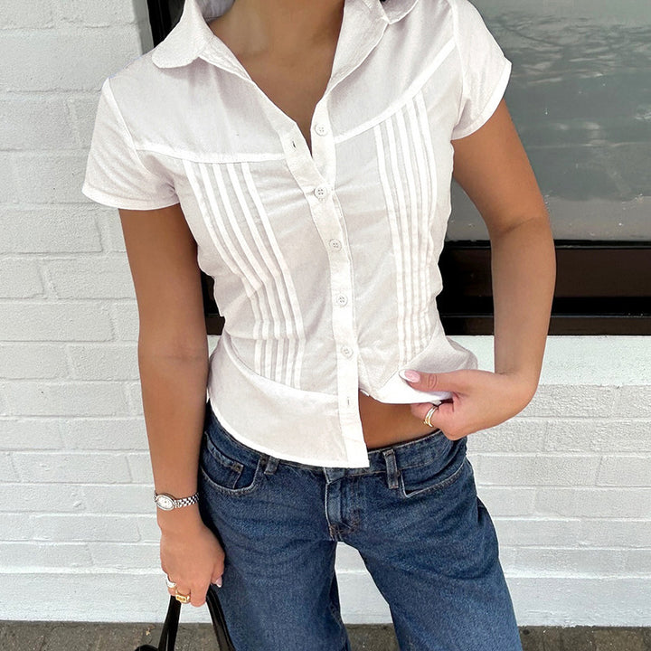 Women's Short Sleeve Blouse with Button Lune London