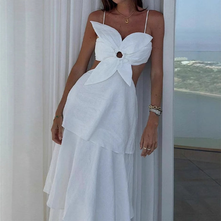 Maxi dress for women with a refined gathered design and a playful knot detail Lune London