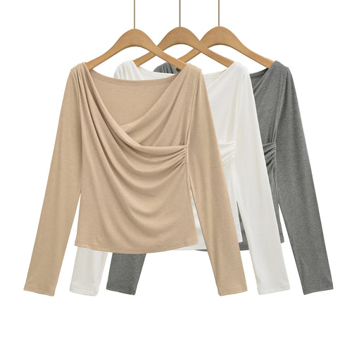 Long sleeve women's t-shirt with an elegant draped design Lune London