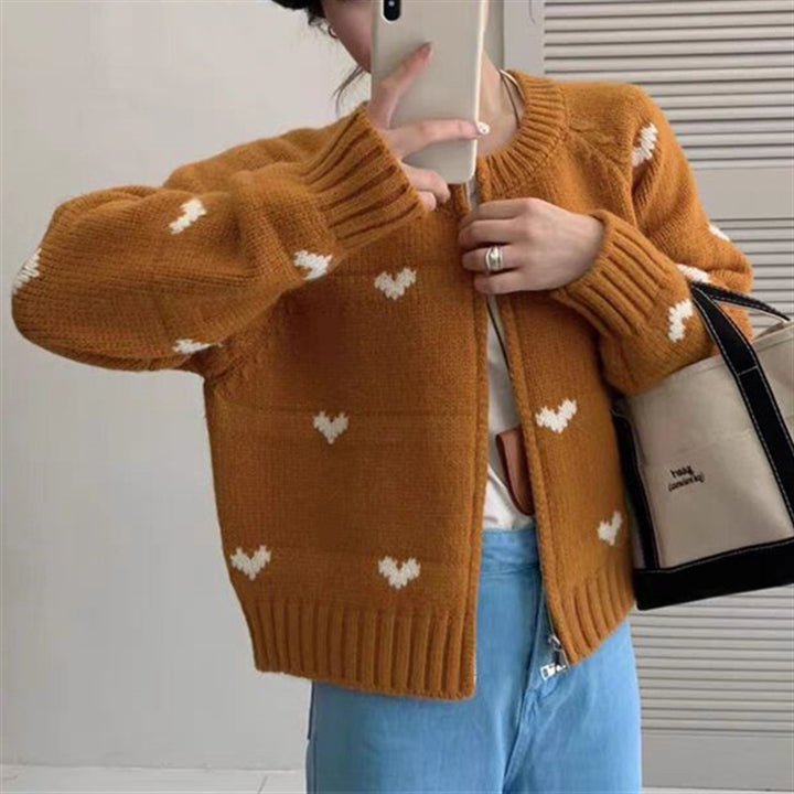 Knit jacket for women with heart-shaped pattern and relaxed fit Lune London
