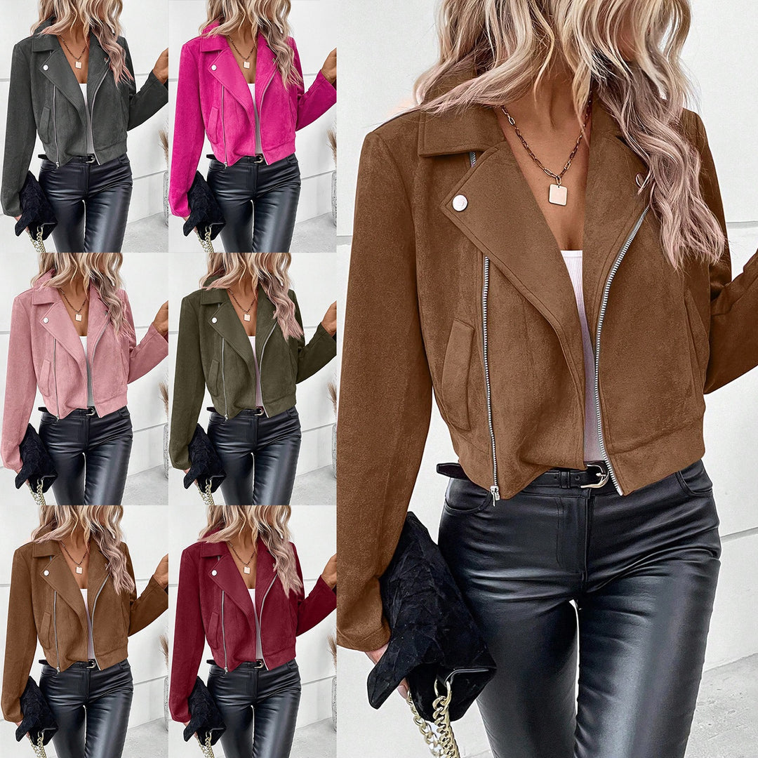 Ladies Stylish Biker Jacket in Synthetic Leather with Asymmetrical Zipper Lune London