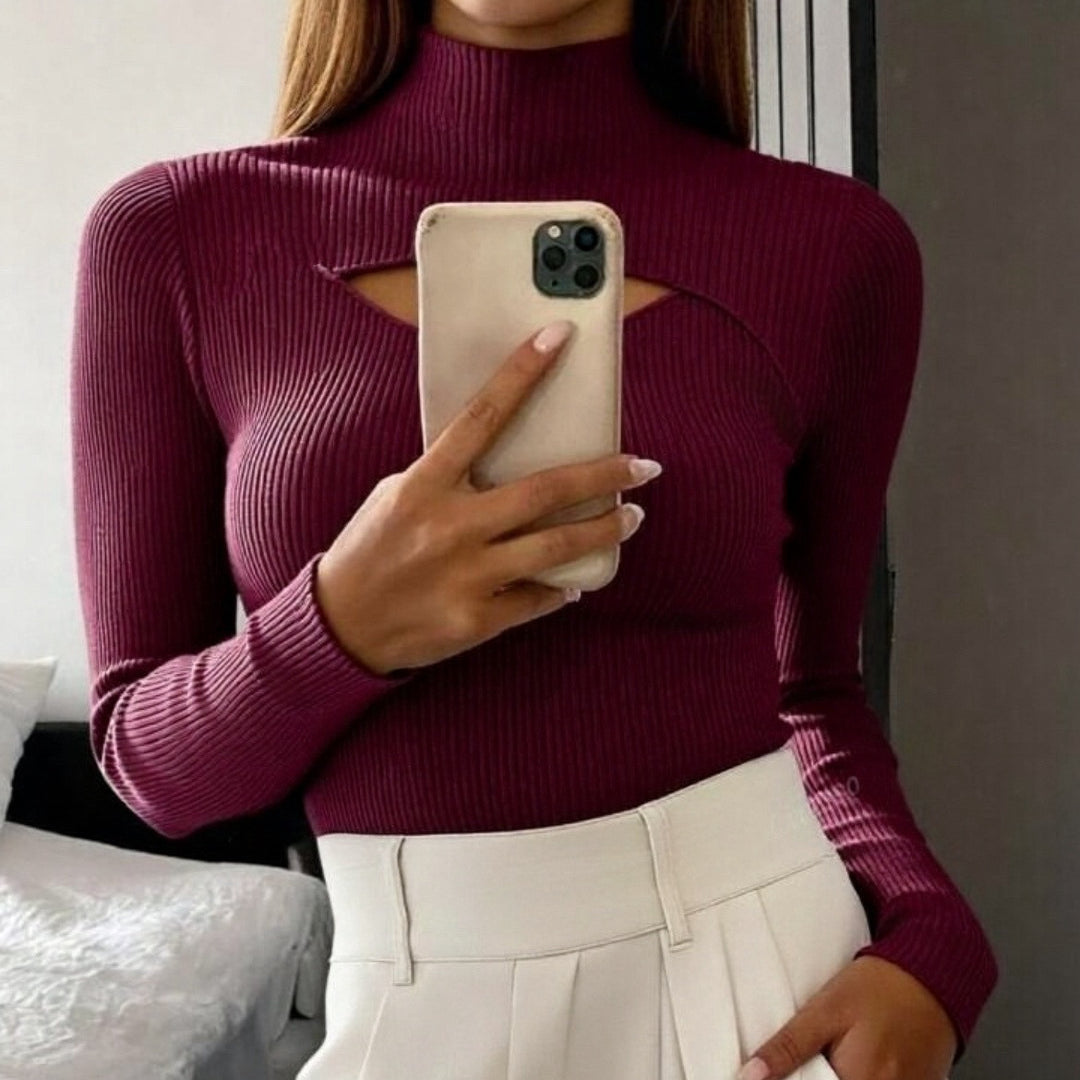 Women Elegant Long Sleeve Top with Chic Neckline Lune London