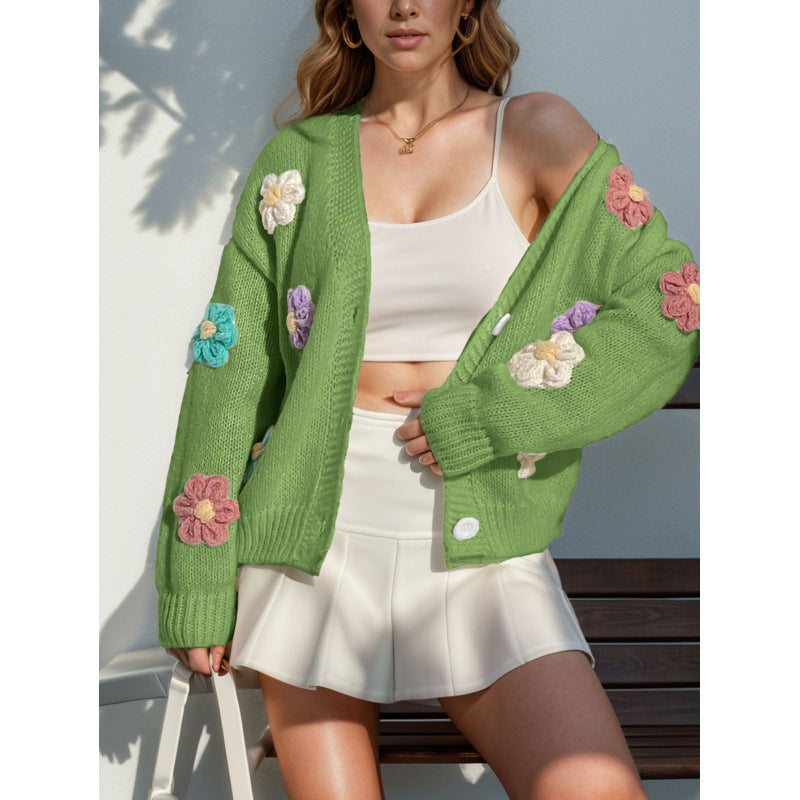Knitted jacket for women with floral appliques Lune London