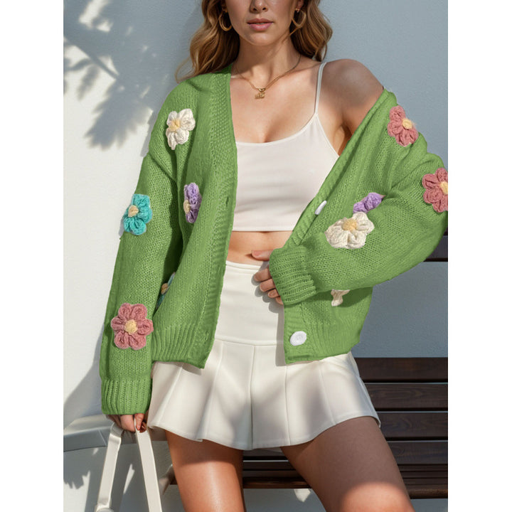 Knitted jacket for women with floral appliques Lune London