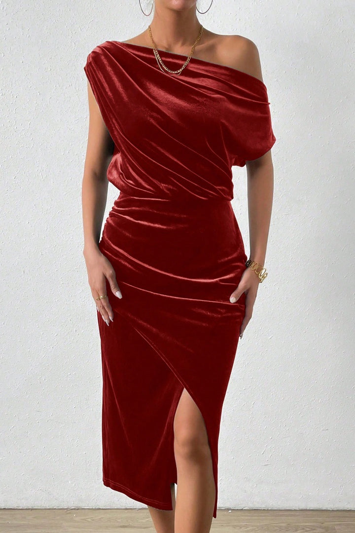 Elegant wrap dress for women with asymmetrical neckline and side slit Lune London