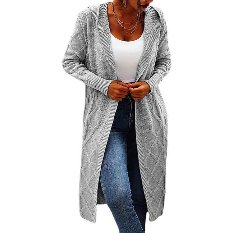 Knitted coat for women with braided crocheted design and open cut Lune London