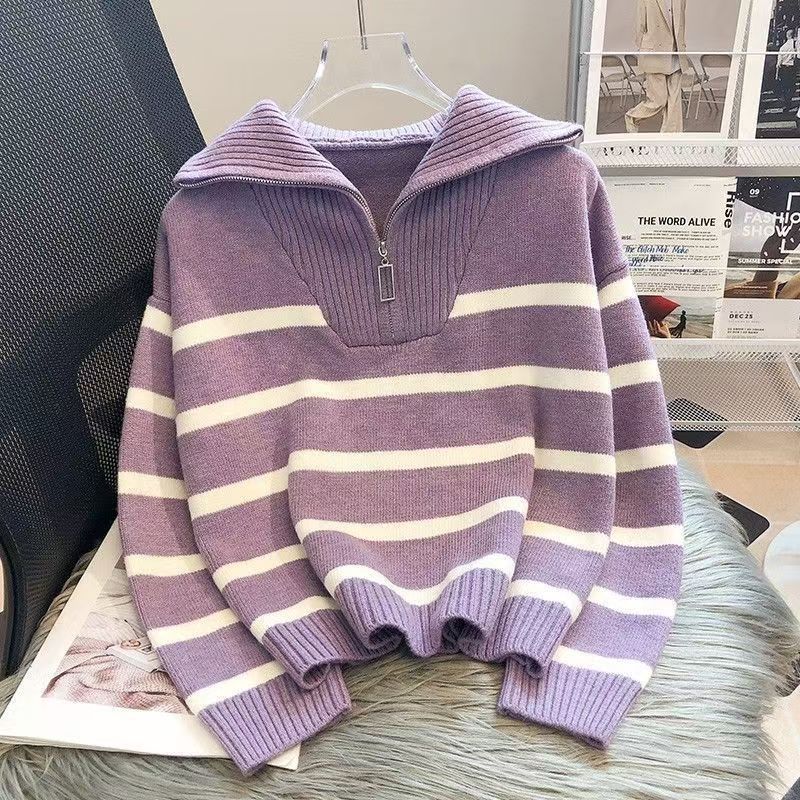 Pull en tricot décontracté pour femme avec col montant et fermeture éclair Chic & Stil