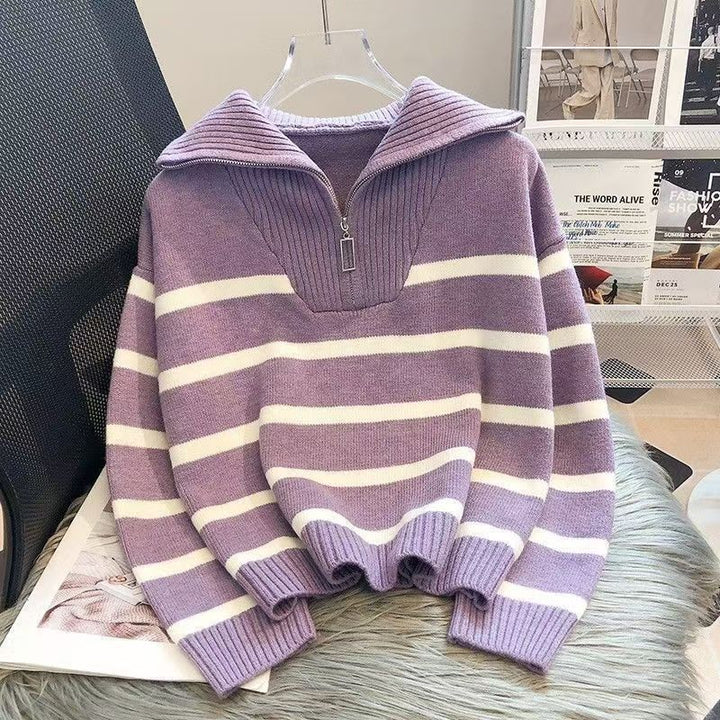 Pull en tricot décontracté pour femme avec col montant et fermeture éclair Chic & Stil