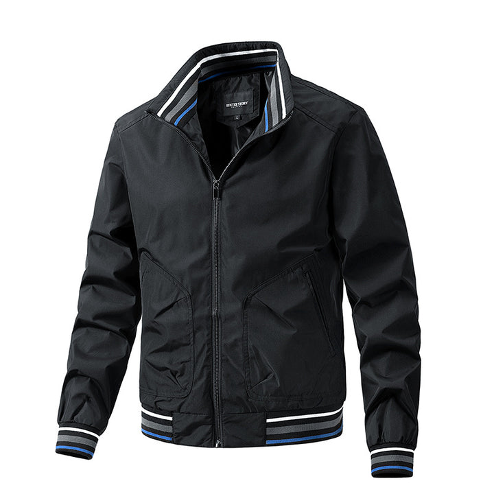 Fashionable men's bomber jacket with contrasting elements and a high collar Lune London