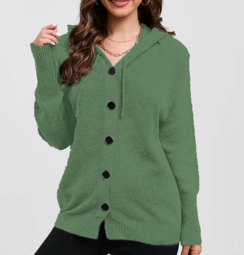 Women's knit jacket with hood and practical button details Lune London